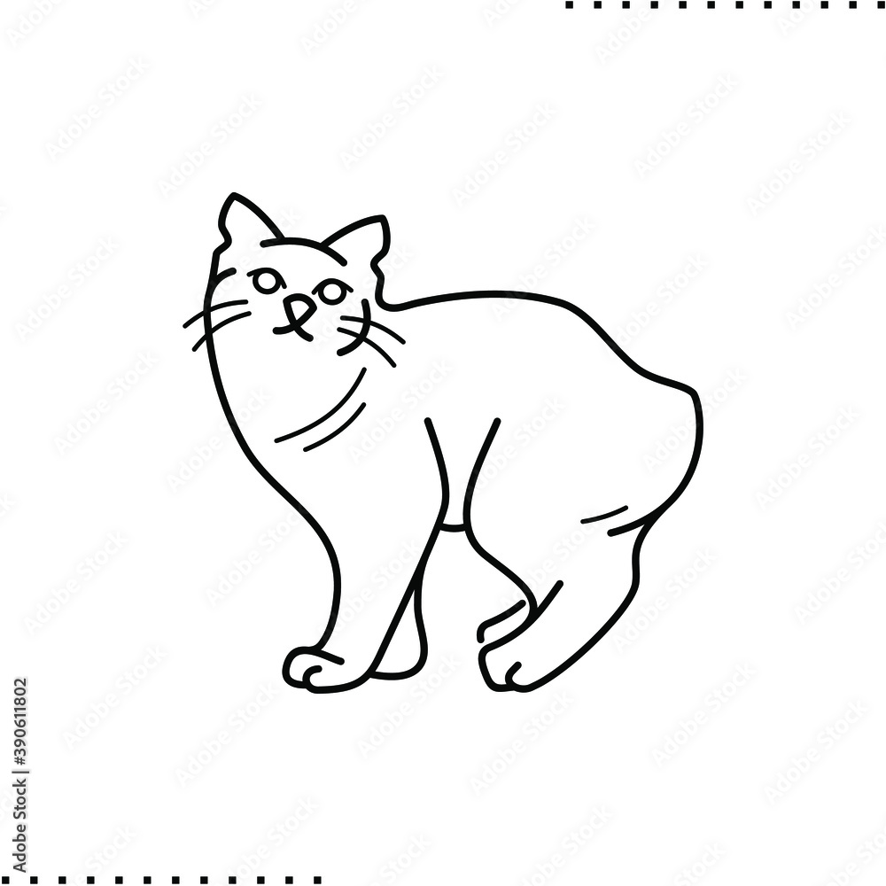 Manx cat breed vector icon in outlines