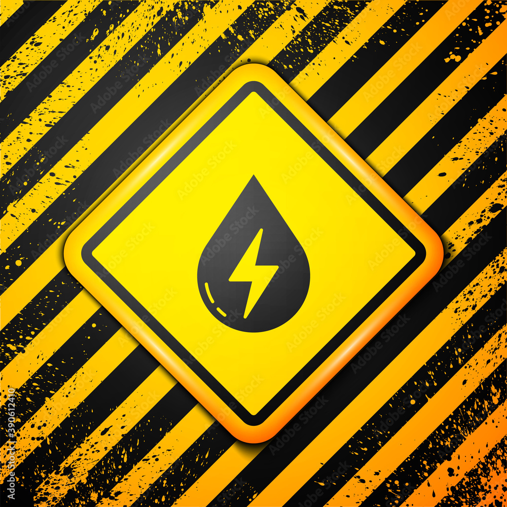 Black Water energy icon isolated on yellow background. Ecology concept with water droplet. Alternative energy concept. Warning sign. Vector. Black Water energy icon isolated on yellow background. Ecology concept with water droplet. Alternative energy concept. Warning sign. Vector.
