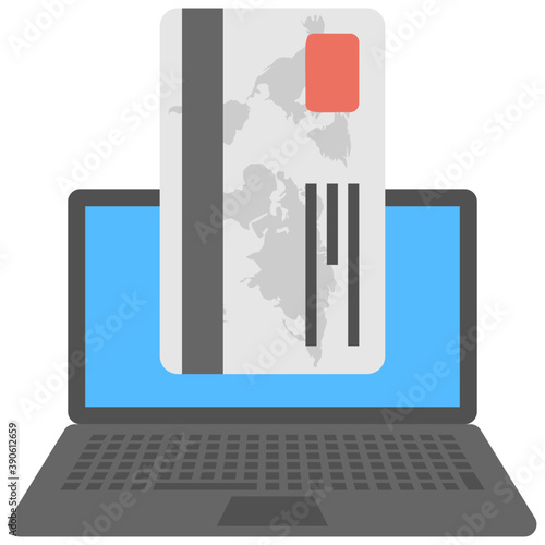 
A digital card on a laptop showing Internet banking services concept.
