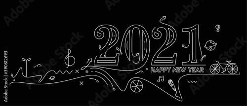 Happy New Year 2021 Text Typography Design Patter  Vector illustration.