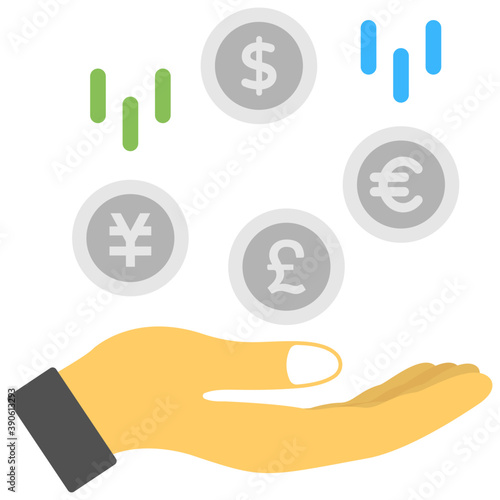 
Hand holding different currency coins, the concept of loan 
