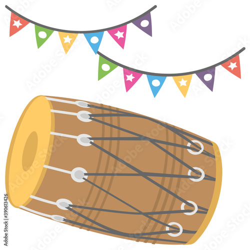 
Decorations and dhol symbolic of punjabi folk event 
