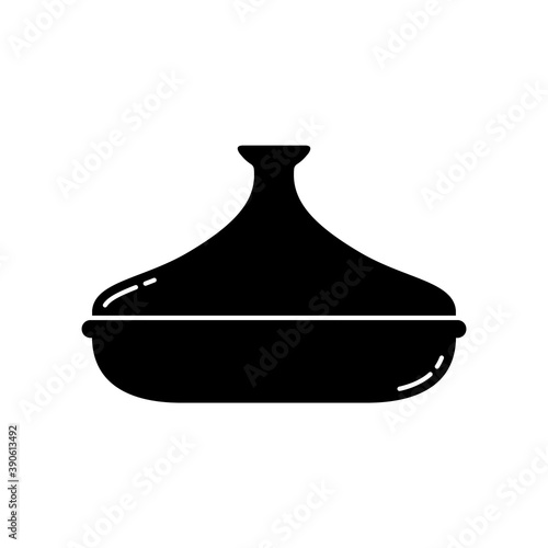 Tagine silhouette. Outline icon of ceramic pot with lid. Black simple illustration of special Moroccan cookware. Flat isolated vector pictogram on white background