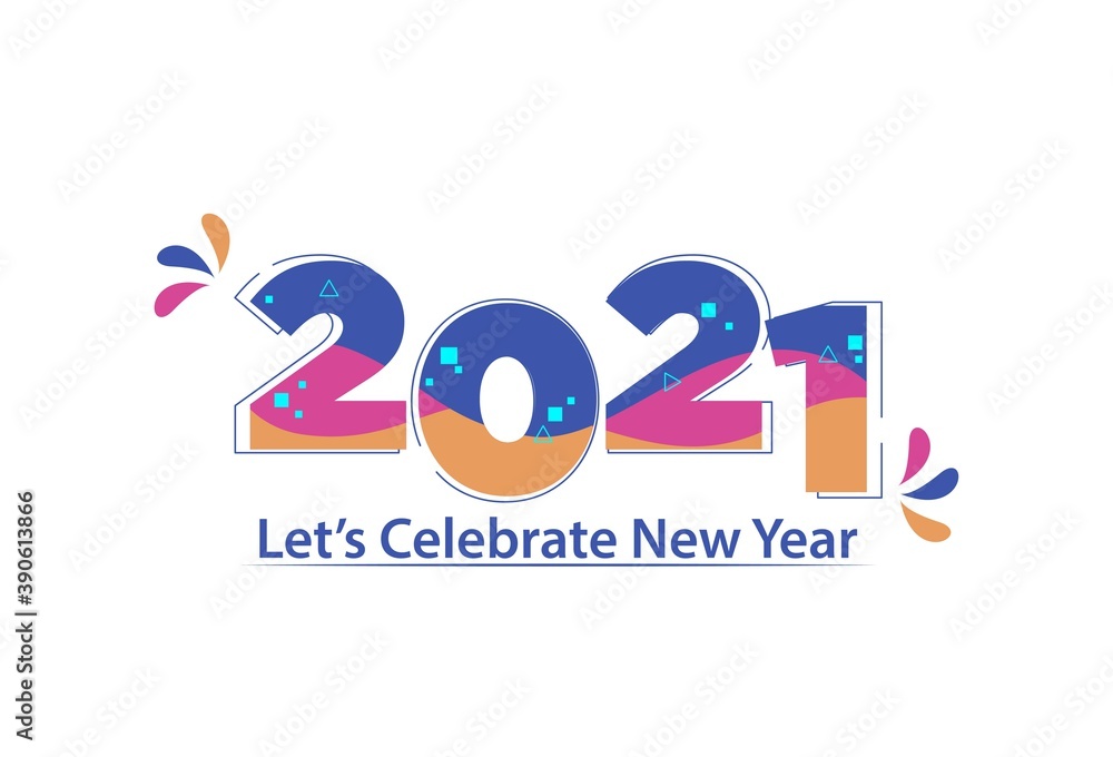 Happy new year 2021 design, happy color, white background, special year