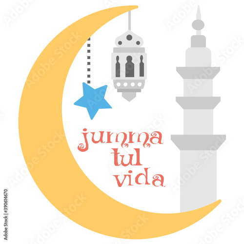 
A crescent with mosque and embellishing lamps is showing jumma tul wida celebration
