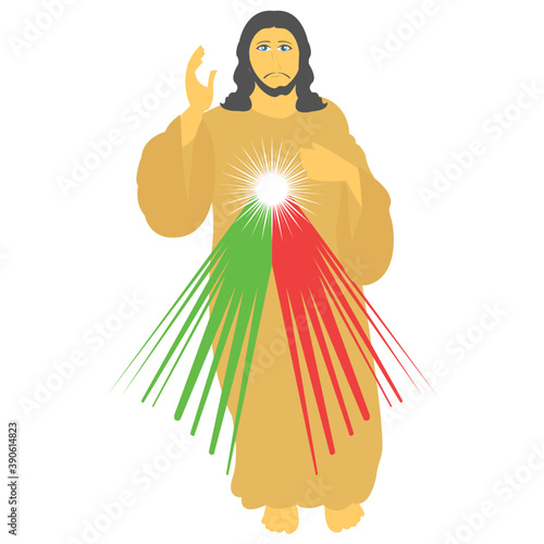 
Jesus christ’s avatar with decorative emblems in hands in created to describe feast of the divine mercy

