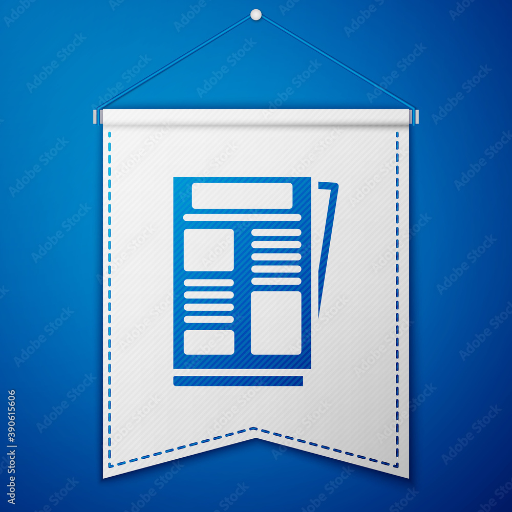 Blue News icon isolated on blue background. Newspaper sign. Mass media symbol. White pennant template. Vector. Blue News icon isolated on blue background. Newspaper sign. Mass media symbol. White pennant template. Vector.