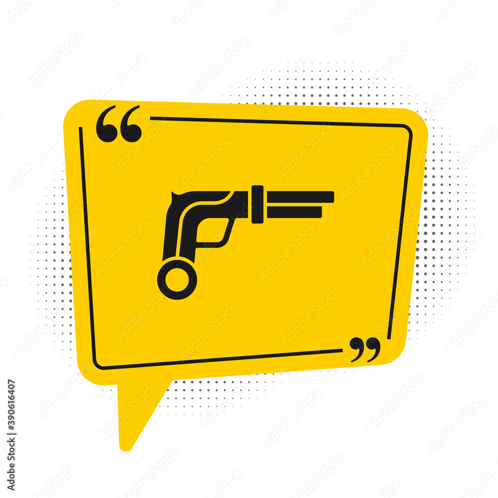 Fototapeta premium Black Vintage pistols icon isolated on white background. Ancient weapon. Yellow speech bubble symbol. Vector.