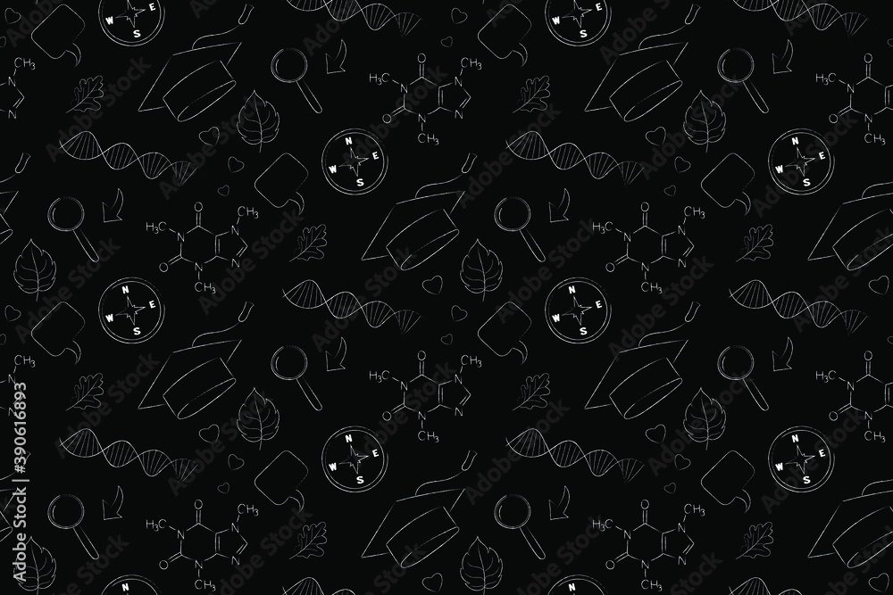 Black seamless pattern on the theme of school education Black seamless pattern on the theme of school education