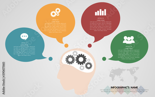 Infographic template for business presentation. Gear inside human head.