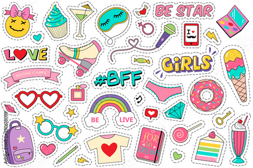 Fashion patches doodle set