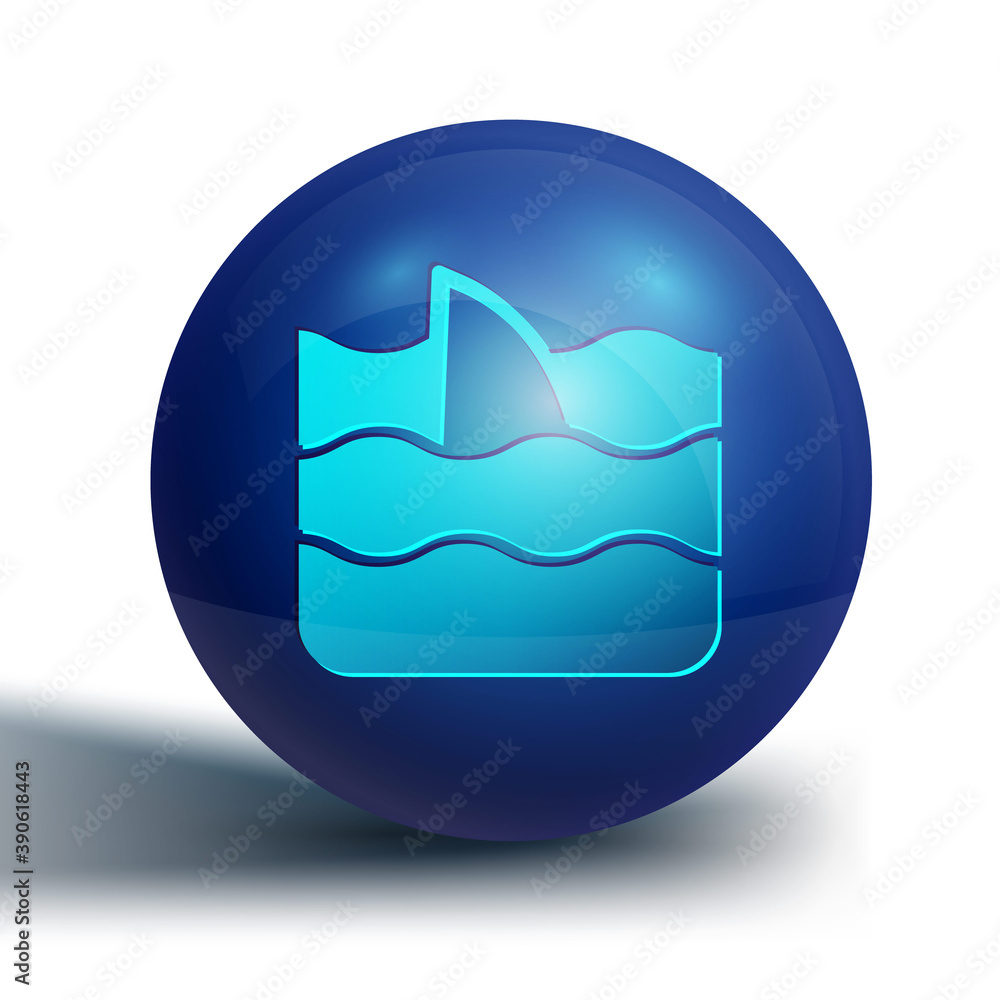 Blue Shark fin in ocean wave icon isolated on white background. Blue circle button. Vector. Blue Shark fin in ocean wave icon isolated on white background. Blue circle button. Vector.