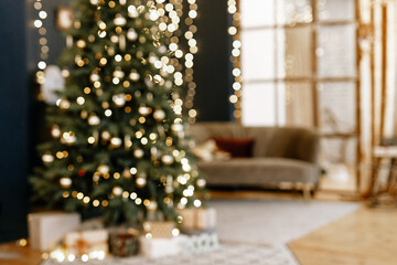 Blurred view of stylish Christmas room interior