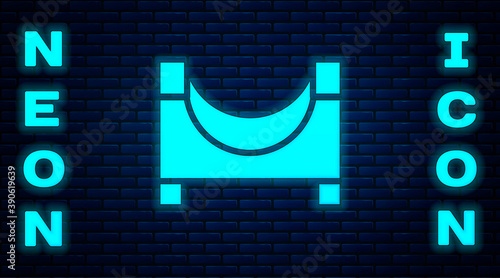 Glowing neon Skate park icon isolated on brick wall background. Set of ramp, roller, stairs for a skatepark. Extreme sport. Vector.