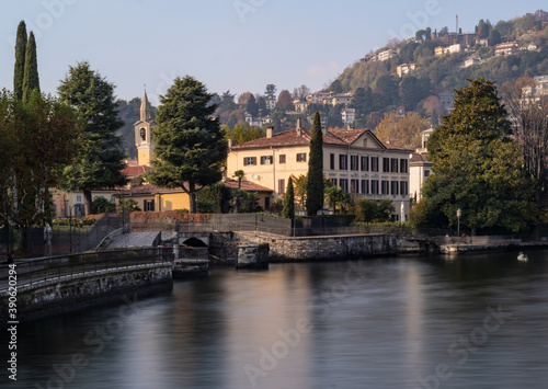 romantic naturalistic and cultural pedestrian path, along the shores of lake Como, Lombardy, Italy