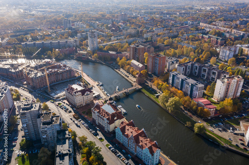 Aerial view of the Fishing Village in Kaliningrad, Russia, autumn time