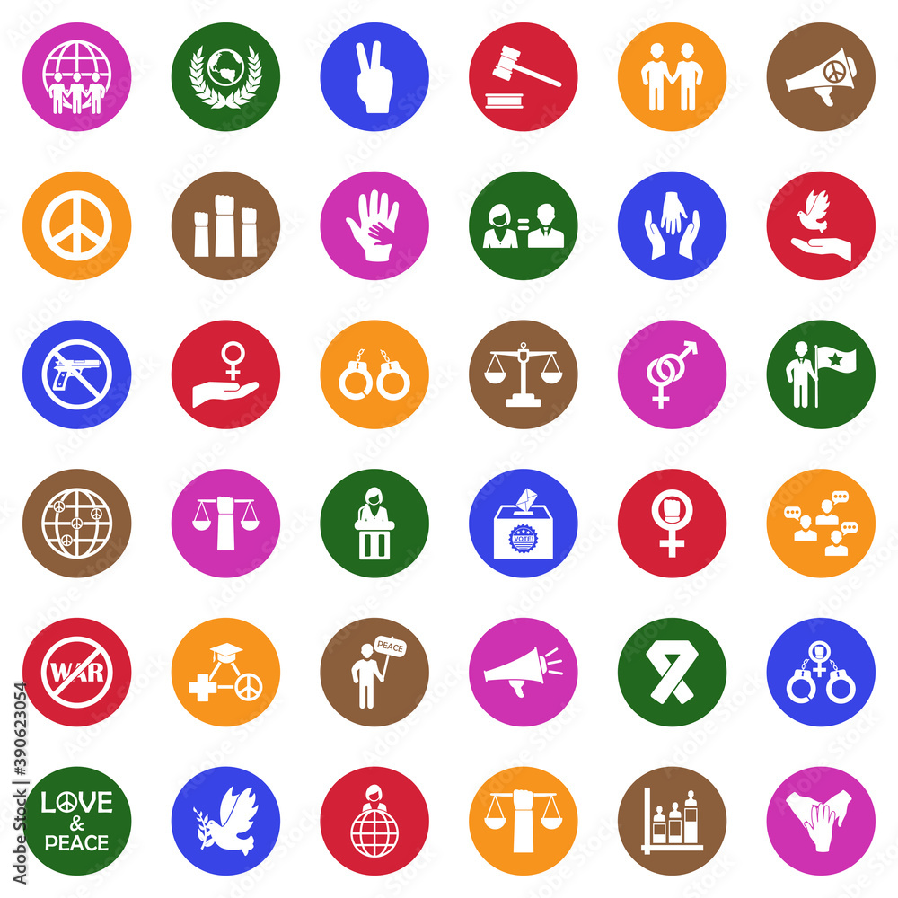 Human Rights Icons. White Flat Design In Circle. Vector Illustration. Human Rights Icons. White Flat Design In Circle. Vector Illustration.