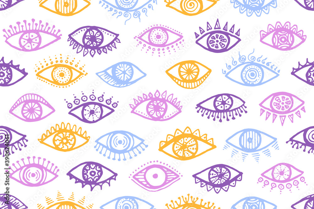 Doodle human eyes esoteric repeatable ornament. 