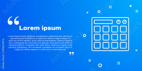 White line Drum machine music producer equipment icon isolated on blue background. Vector.