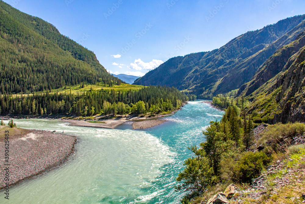 The confluence of two beautiful rivers among the Altai mountains