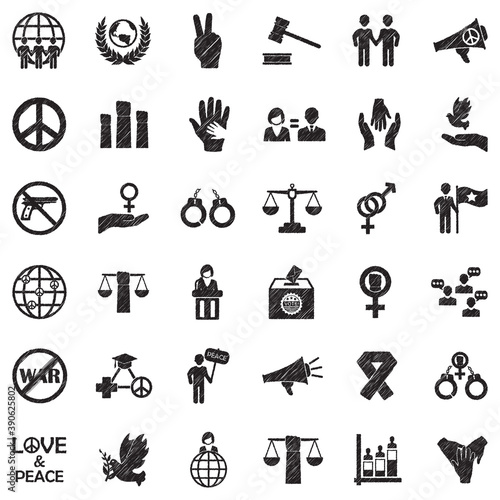 Human Rights Icons. Black Scribble Design. Vector Illustration.