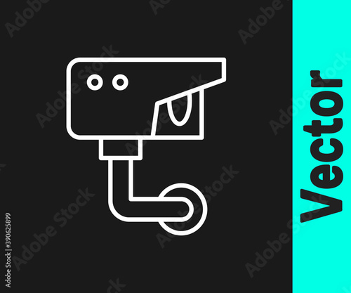 White line Security camera icon isolated on black background. Vector.