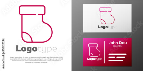 Logotype line Baby socks clothes icon isolated on white background. Logo design template element. Vector.