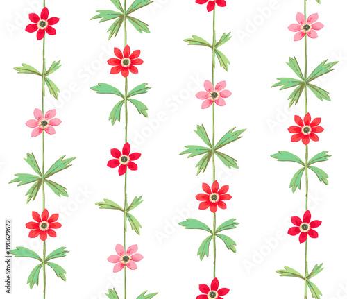 ertical Line Leaves Florals Ivy Style Seamless Pattern Stylish Trendy Fashion Colors Sweet Flowers Perfect for Fabric Print photo