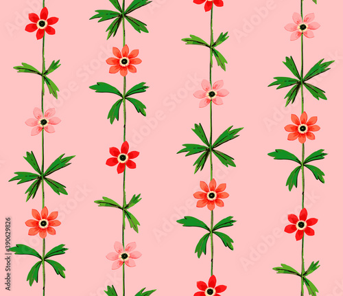 ertical Line Leaves Florals Ivy Style Seamless Pattern Stylish Trendy Fashion Colors Sweet Flowers Perfect for Fabric Print photo