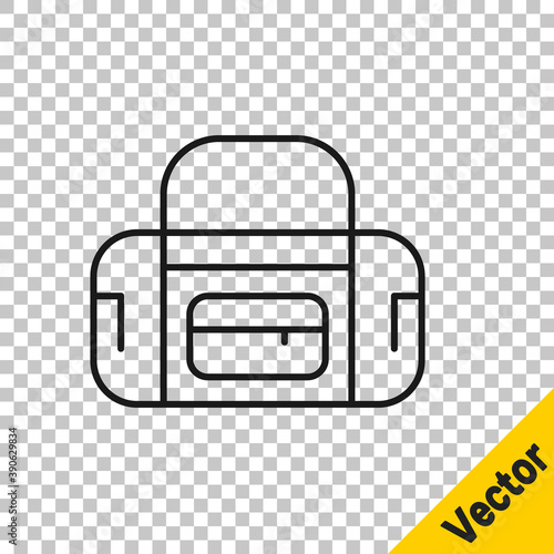 Black line Sport bag icon isolated on transparent background. Vector.