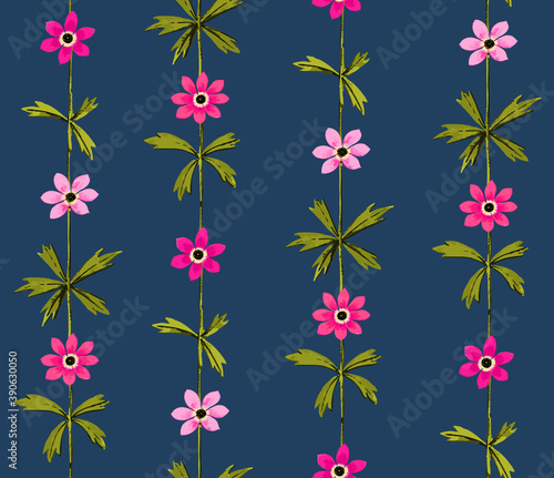 ertical Line Leaves Florals Ivy Style Seamless Pattern Stylish Trendy Fashion Colors Sweet Flowers Perfect for Fabric Print photo