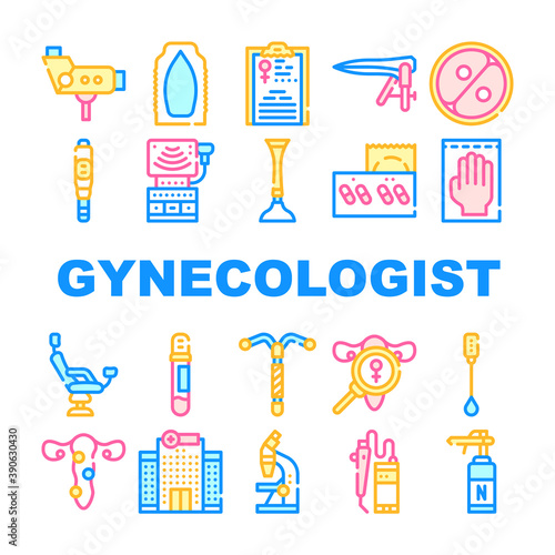 Gynecologist Treatment Collection Icons Set Vector Illustration