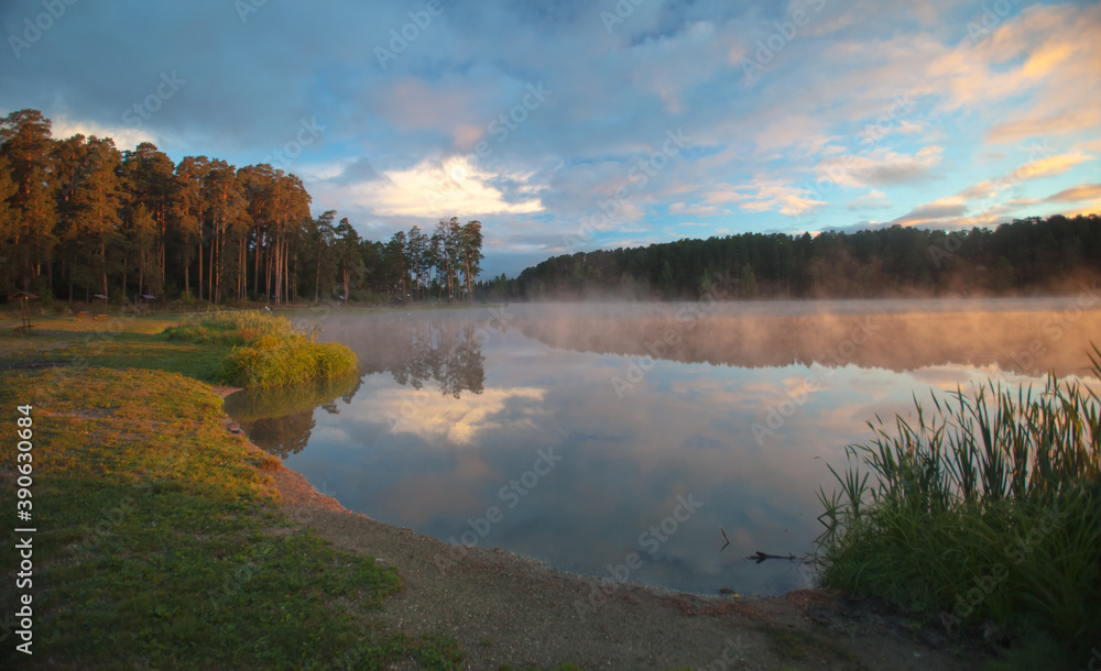 Early morning fog on the pond
