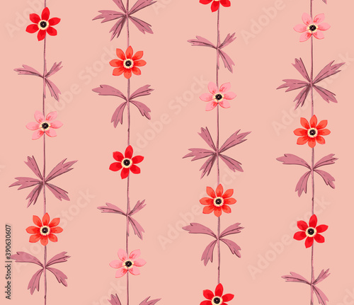 ertical Line Leaves Florals Ivy Style Seamless Pattern Stylish Trendy Fashion Colors Sweet Flowers Perfect for Fabric Print photo