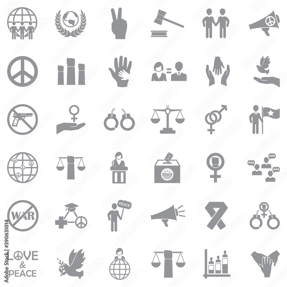 Human Rights Icons. Gray Flat Design. Vector Illustration. Human Rights Icons. Gray Flat Design. Vector Illustration.