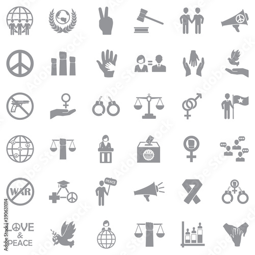 Human Rights Icons. Gray Flat Design. Vector Illustration.