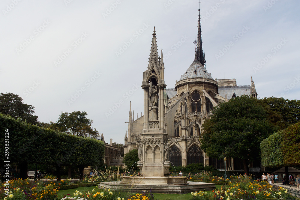 Paris (France). East view of the Notre Dame Cathedral in the city of Paris