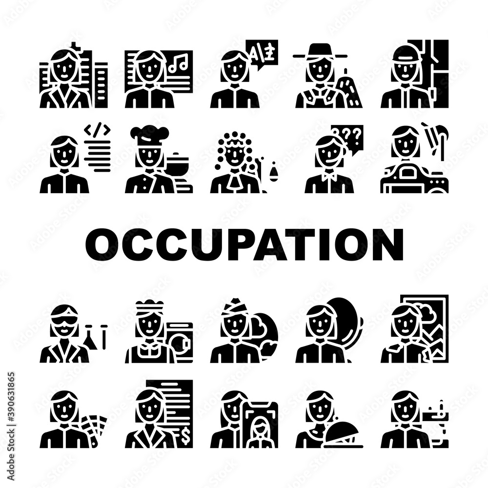 Fototapeta premium Female Occupation Collection Icons Set Vector Illustration