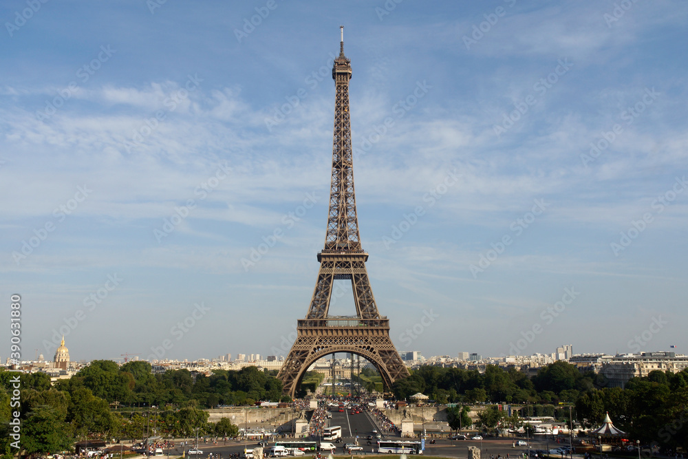 Paris (France). View of the Eiffel Tower from the Trocadero square in the city of Paris