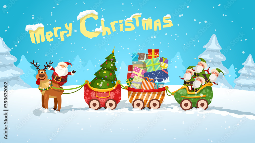 cartoon santa claus sleigh in the woods cartoon santa claus sleigh in the woods