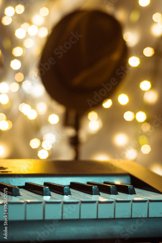 Piano keyboard background was set up in the music room by the windows in the morning to allow the pianist to rehearse before the classical piano performance in celebration of the great success.