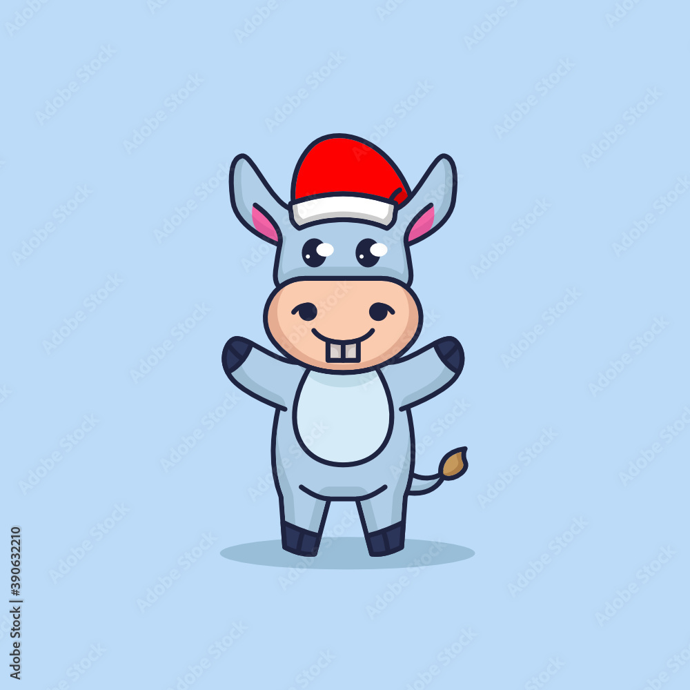 Cute donkey with Santa Claus costume
