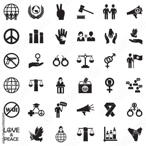 Human Rights Icons. Black Flat Design. Vector Illustration.