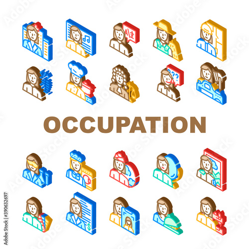 Female Occupation Collection Icons Set Vector Illustration