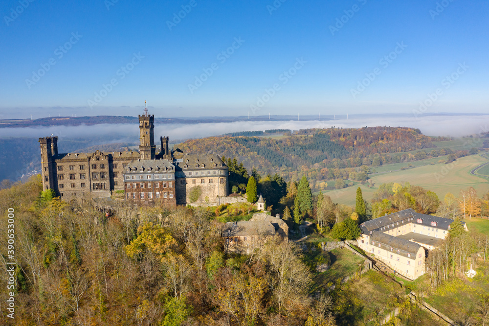Bird's eye view of Schloss Schaumburg near Balduinstein / Germany in autumn Bird's eye view of Schloss Schaumburg near Balduinstein / Germany in autumn