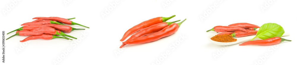 Collection of fresh red hot pepper isolated on white