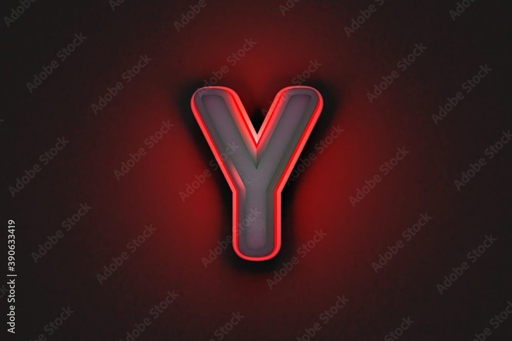 aged grey concrete alphabet with red outline and back light - letter Y isolated on grey background, 3D illustration of symbols aged grey concrete alphabet with red outline and back light - letter Y isolated on grey background, 3D illustration of symbols