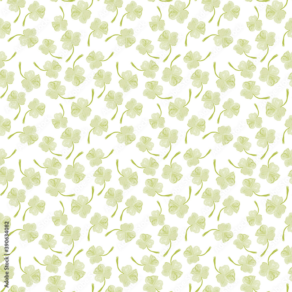 seamless pattern design clover leaf green on white background