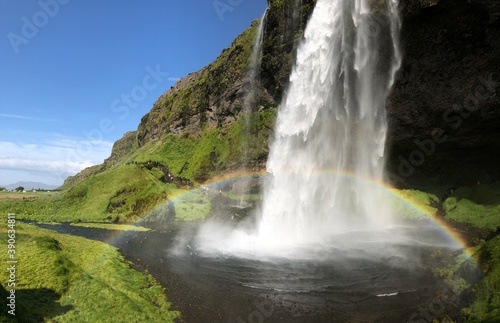 Waterfall with double rainbow