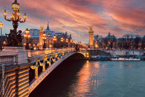 Pont Alexandre III (Alexander the third bridge) over river Seine in Paris © nonglak